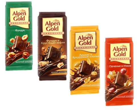 Шоколад Alpen Gold. Состав и калорийность